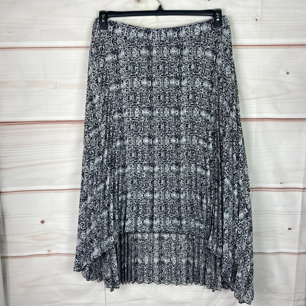 WD.NY Skirt Womens 2X Crinkle‎ A-Line Midi Pull On Elastic Waist Black Geometric